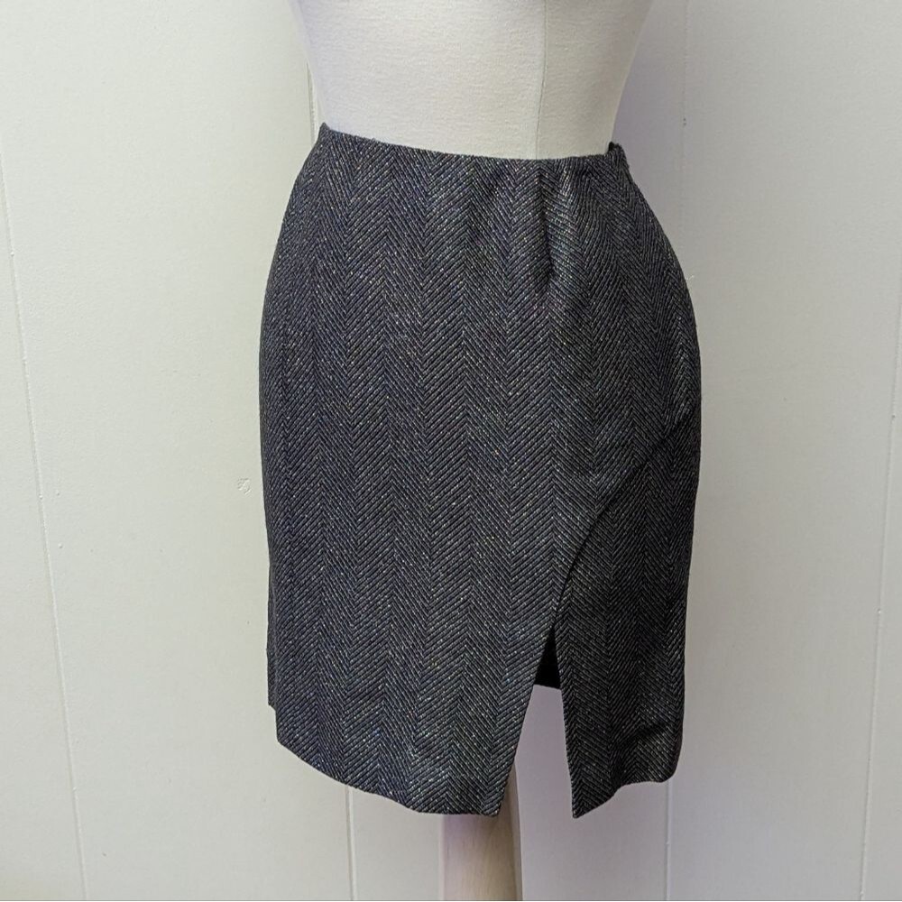 Vintage Wool Silk Blend Silver Sparkle Pencil Skirt 26" Waist